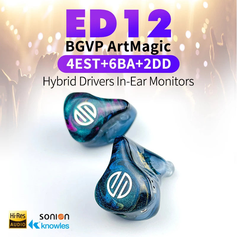 BGVP ArtMagic ED12 4EST+4BA+4DD Hybrid Drivers Hifi Music In-Ear Monitor