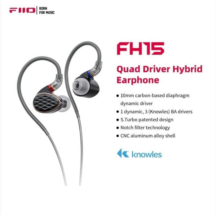 FiiO FH15 1DD + 3 BA Hybrid Technology In-Ear Earphone With 3.5mm/4.4mm MMCX Cable